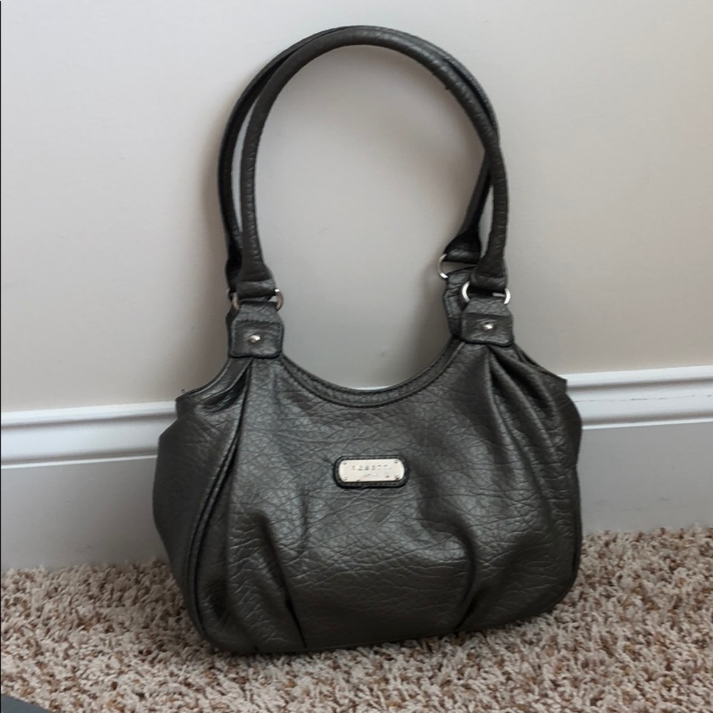 Metallic silver/dark grey small shoulder bag